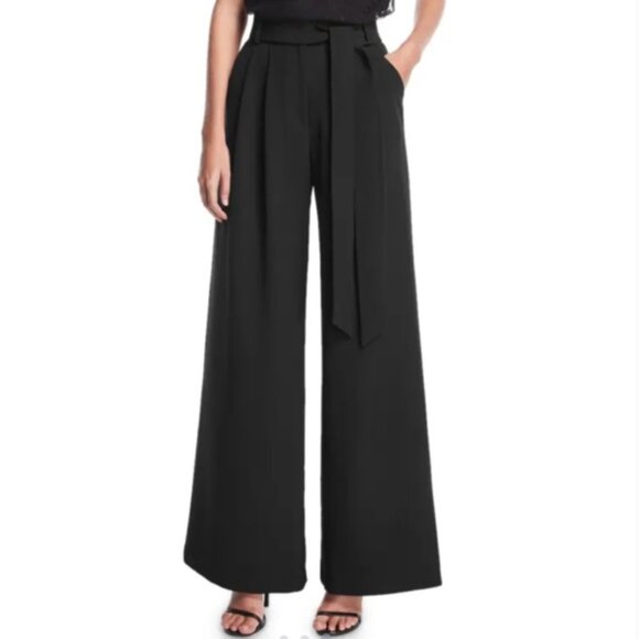 MILLY Natalie Tie Waist Wide Leg Black Trouser Pants Size 6 / 29"